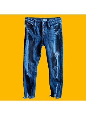 KanCan Signature Girls 14 Jeans Distressed Mid-Rise Slim-Fit Ankle Button Snap